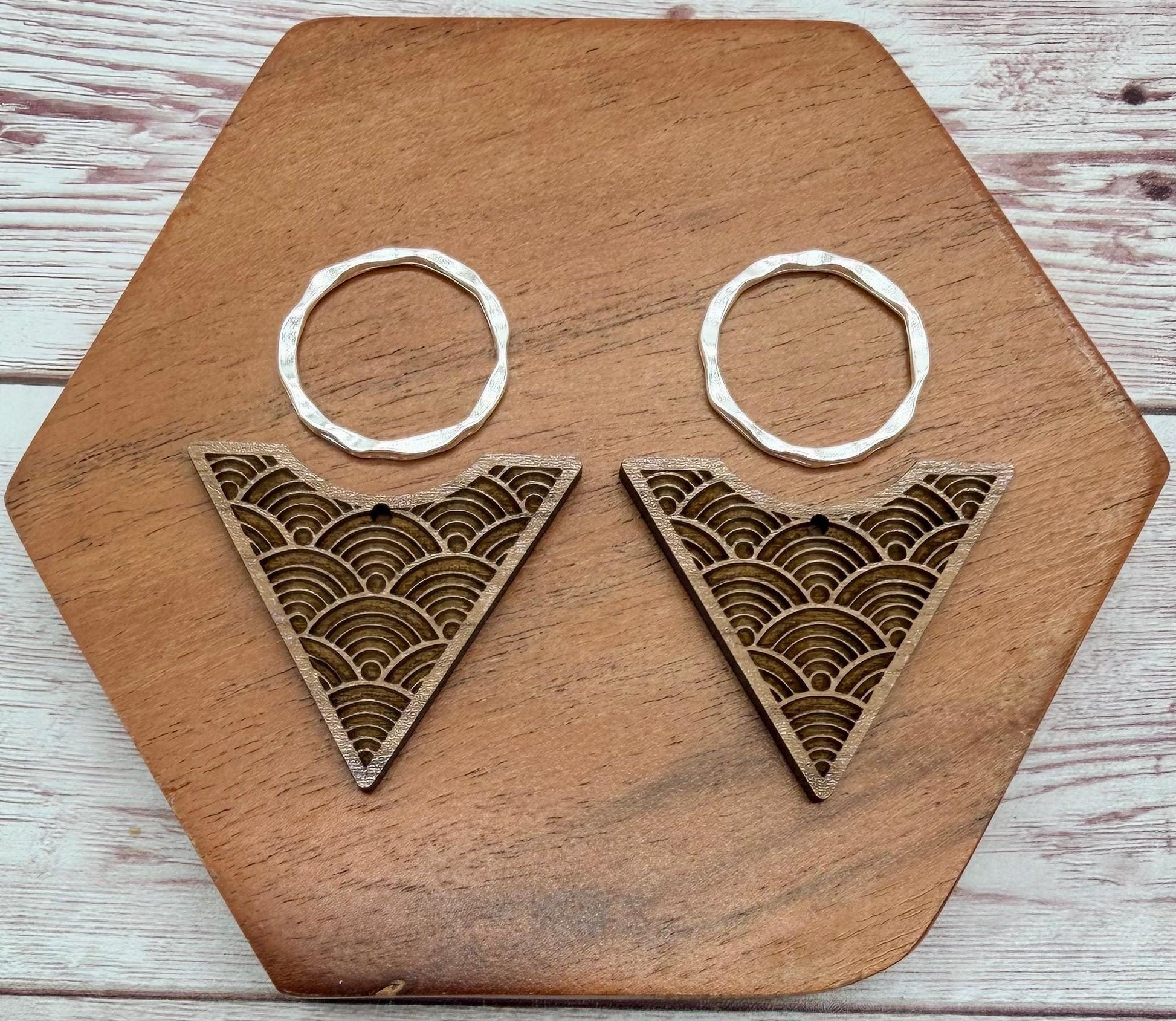 Engraved Arch Print Reverse Triangle and Silver Hoop Set Earring Blanks, DIY Jewelry Making