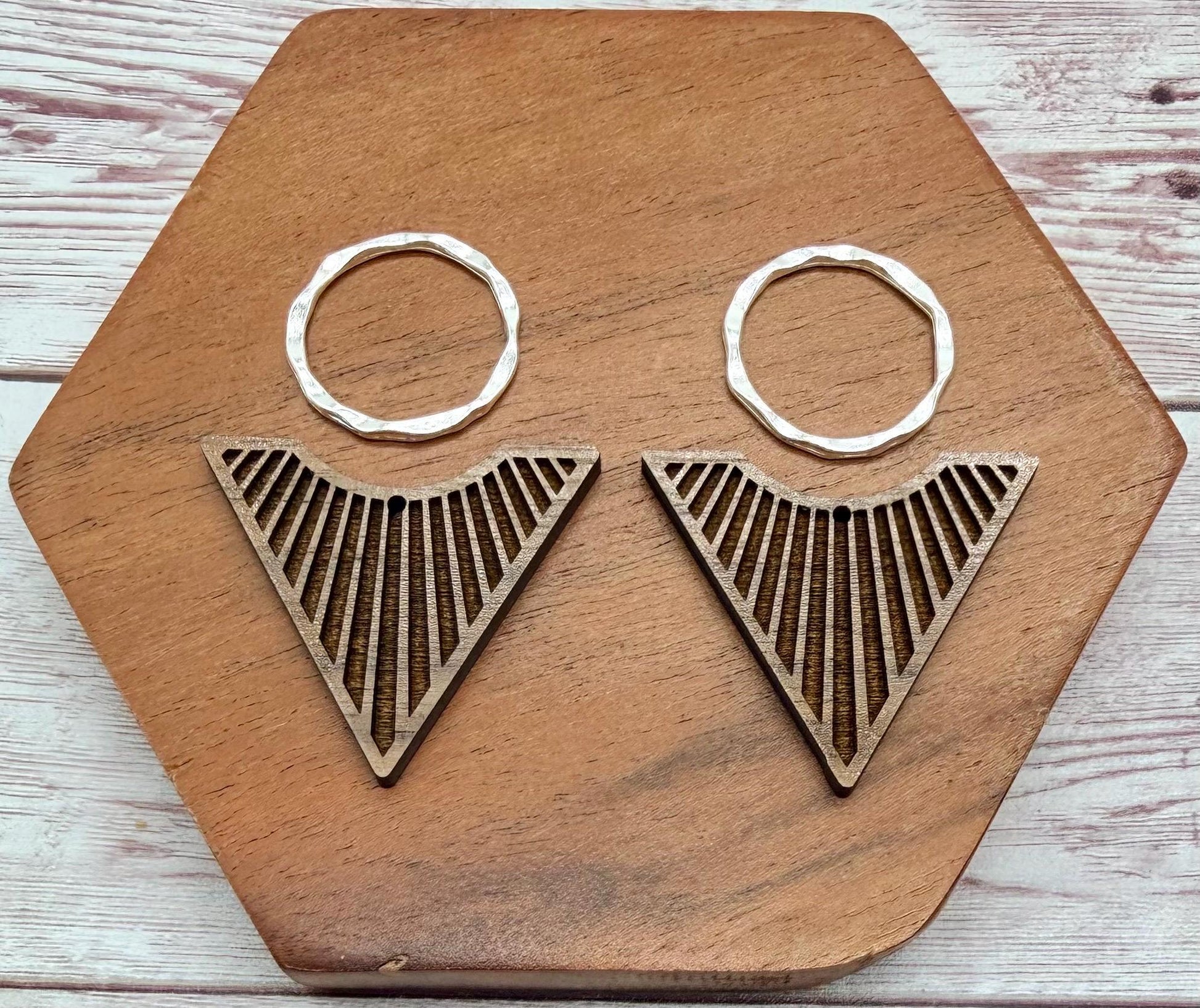 Engraved Line Print Reverse Triangle and Silver Hoop Set Earring Blanks, DIY Jewelry Making