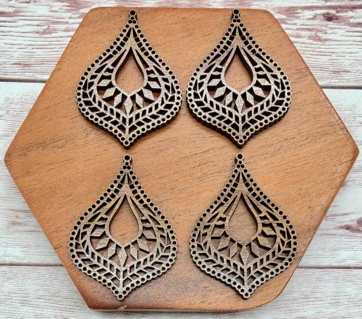 Intricate Boho Wood Earring Blanks, Finished Walnut Blank, DIY Jewelry Making