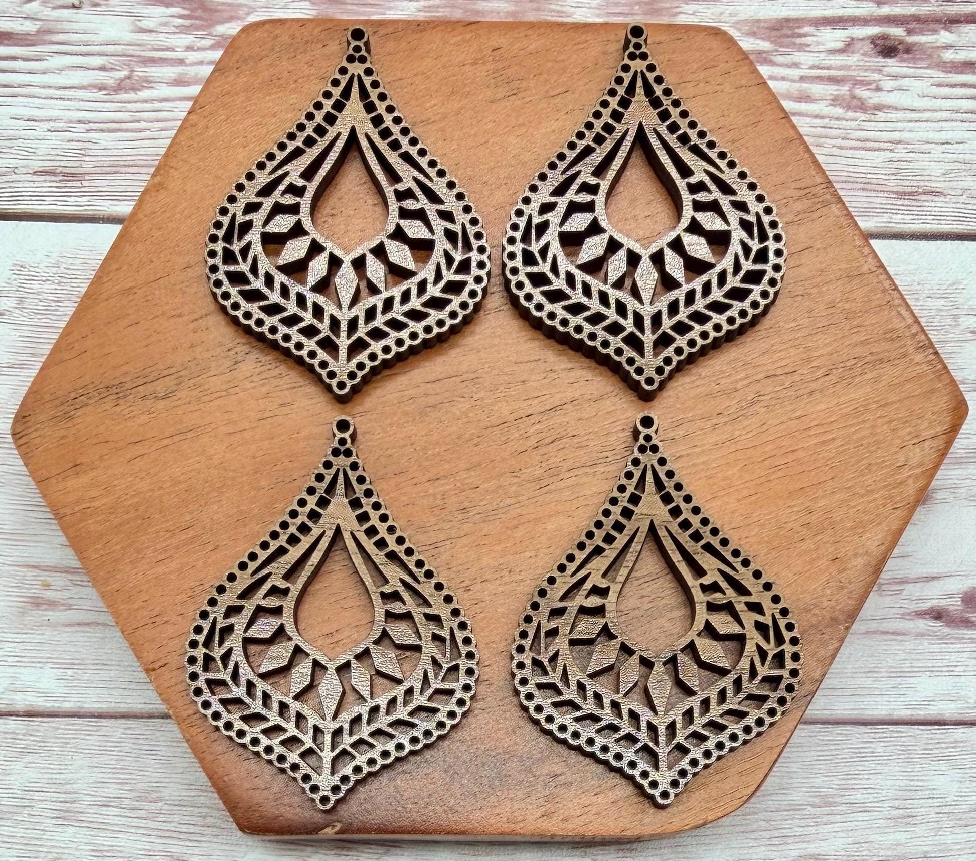 Intricate Boho Wood Earring Blanks, Finished Walnut Blank, DIY Jewelry Making