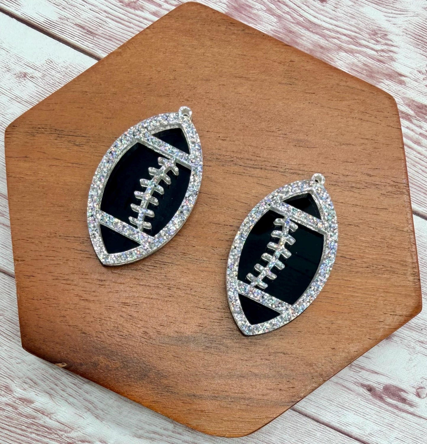 Layered Holographic Glitter and Black Football Acrylic Earring Blanks, DIY Jewelry Making