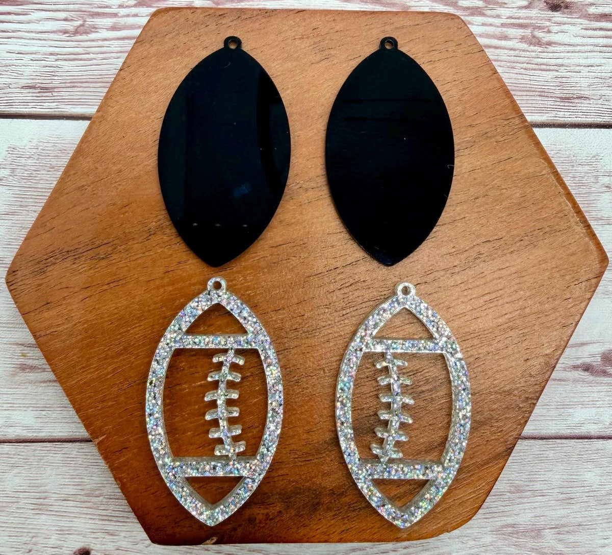 Layered Holographic Glitter and Black Football Acrylic Earring Blanks, DIY Jewelry Making