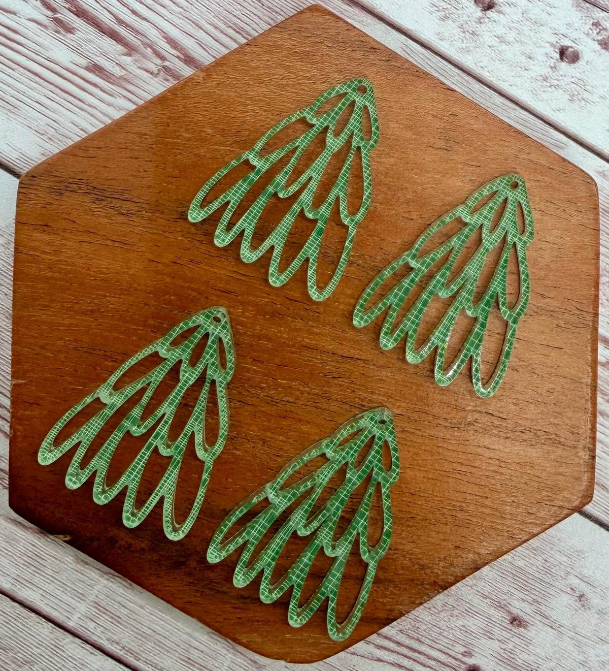 Green Print Stacked Oval Loop Christmas Tree Acrylic Earring Blank Set, DIY Jewelry Making