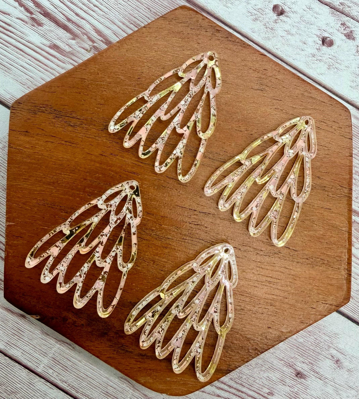 Pink, Gold, and White Glitter Stacked Oval Loop Christmas Tree Acrylic Earring Blank Set, DIY Jewelry Making