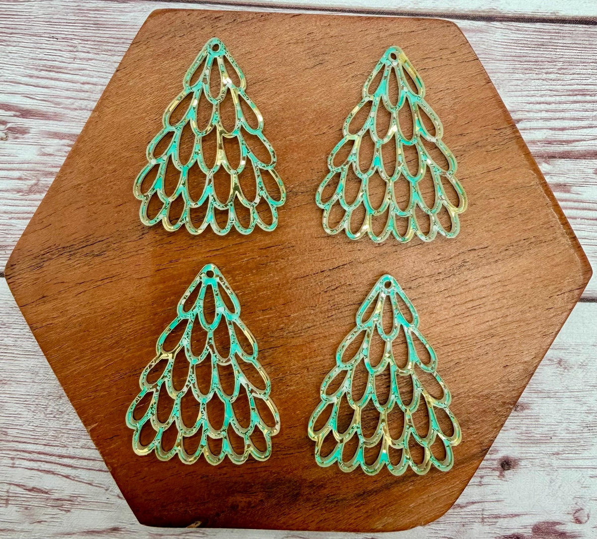 Aqua, Gold, and White Glitter Stacked Mini Oval Loop Christmas Tree Acrylic Earring Blank Set, DIY Jewelry Making