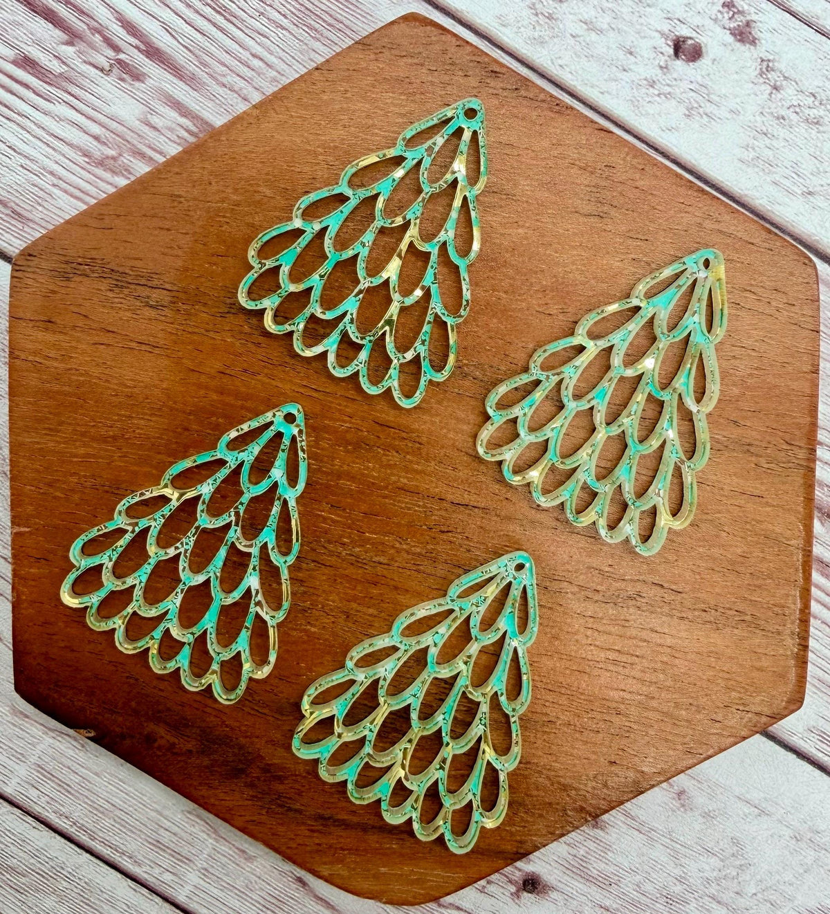 Aqua, Gold, and White Glitter Stacked Mini Oval Loop Christmas Tree Acrylic Earring Blank Set, DIY Jewelry Making