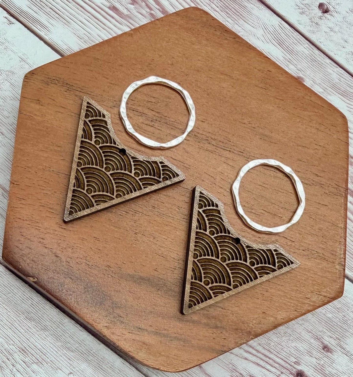 Engraved Arch Print Reverse Triangle and Silver Hoop Set Earring Blanks, DIY Jewelry Making