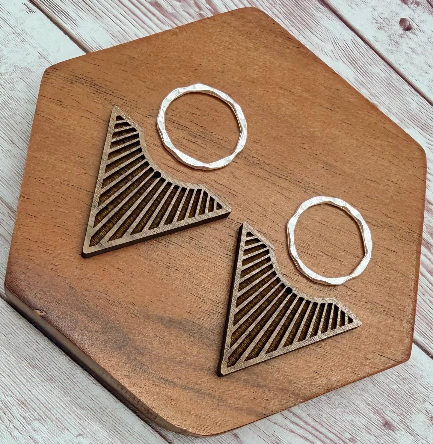 Engraved Line Print Reverse Triangle and Silver Hoop Set Earring Blanks, DIY Jewelry Making