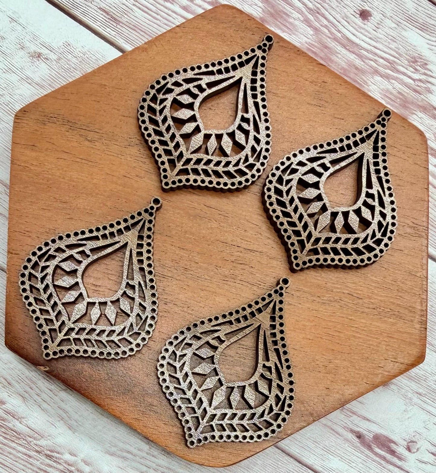 Intricate Boho Wood Earring Blanks, Finished Walnut Blank, DIY Jewelry Making