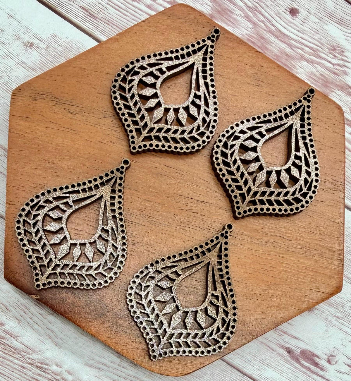 Intricate Boho Wood Earring Blanks, Finished Walnut Blank, DIY Jewelry Making
