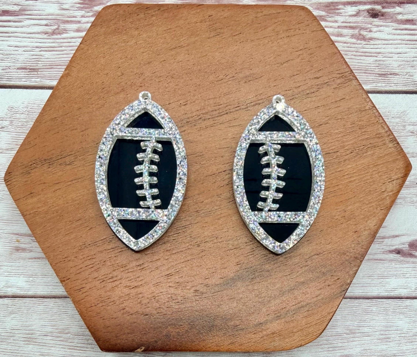 Layered Holographic Glitter and Black Football Acrylic Earring Blanks, DIY Jewelry Making