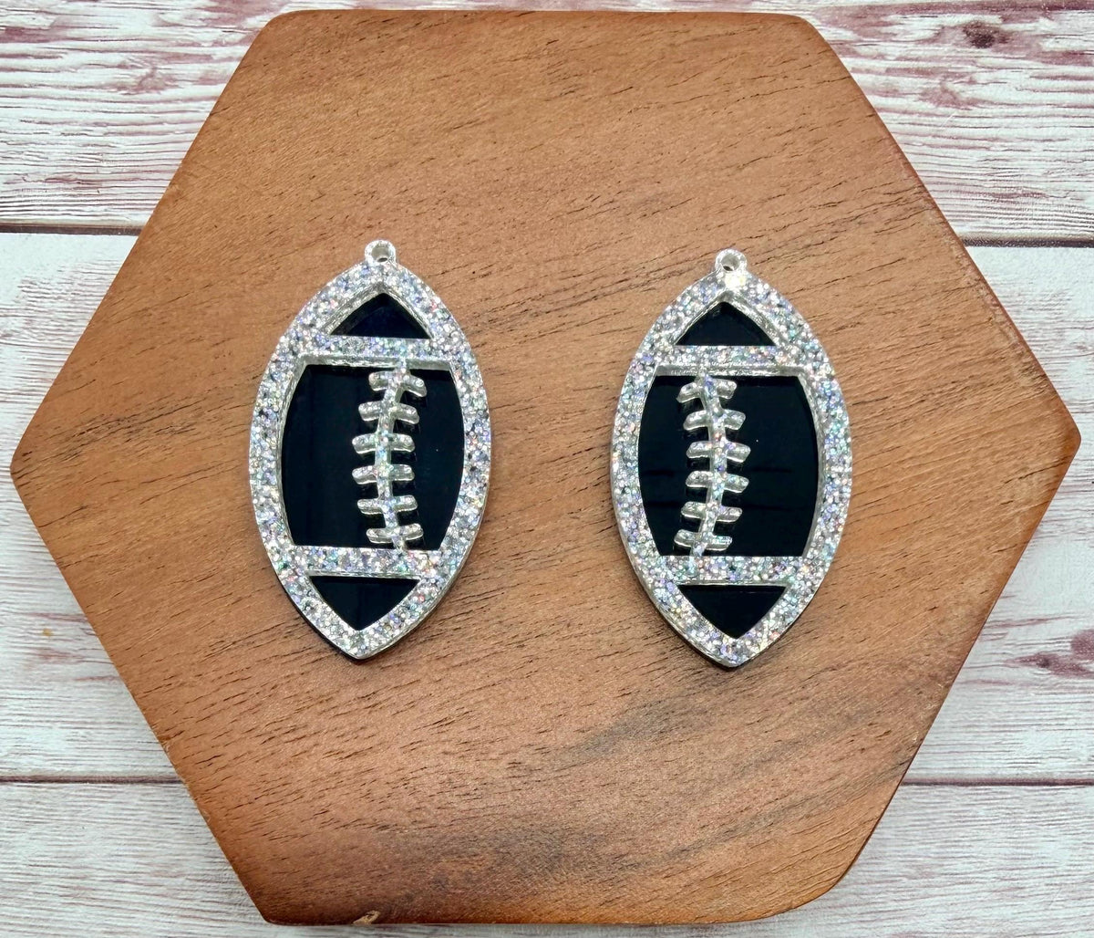Layered Holographic Glitter and Black Football Acrylic Earring Blanks, DIY Jewelry Making