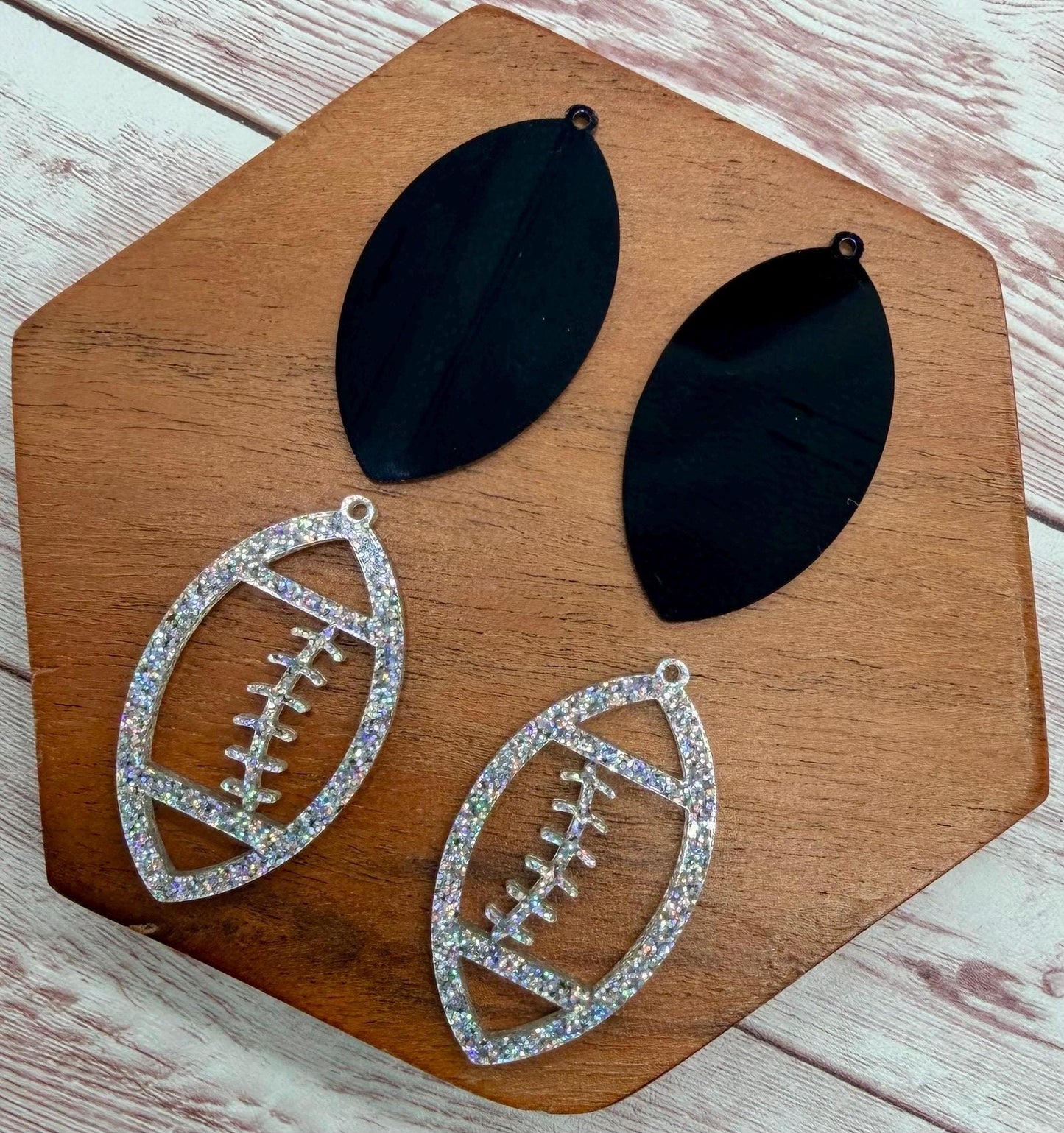 Layered Holographic Glitter and Black Football Acrylic Earring Blanks, DIY Jewelry Making