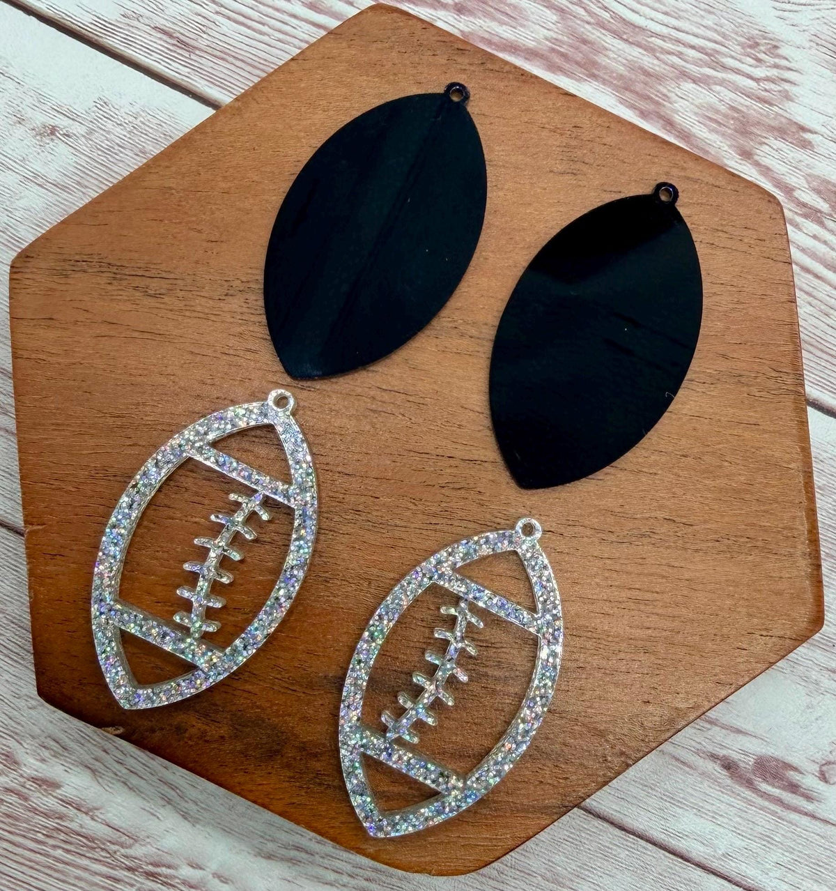 Layered Holographic Glitter and Black Football Acrylic Earring Blanks, DIY Jewelry Making