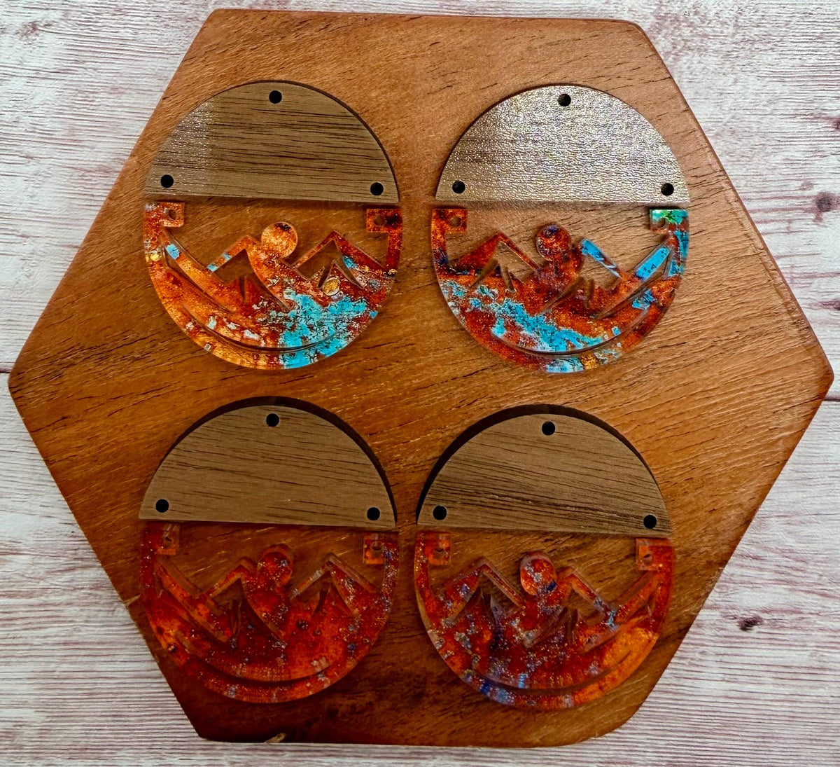 Patterned Mountain Nature Acrylic and Wood Round Earring Blanks, DIY Jewelry Making