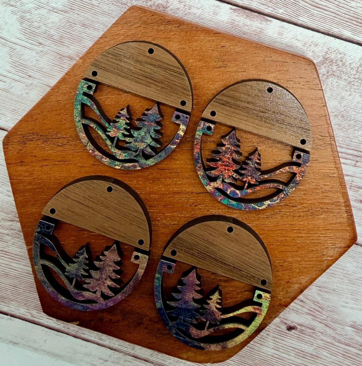 Patterned Wood Tree Landscape Nature Wood Round Earring Blanks, DIY Jewelry Making