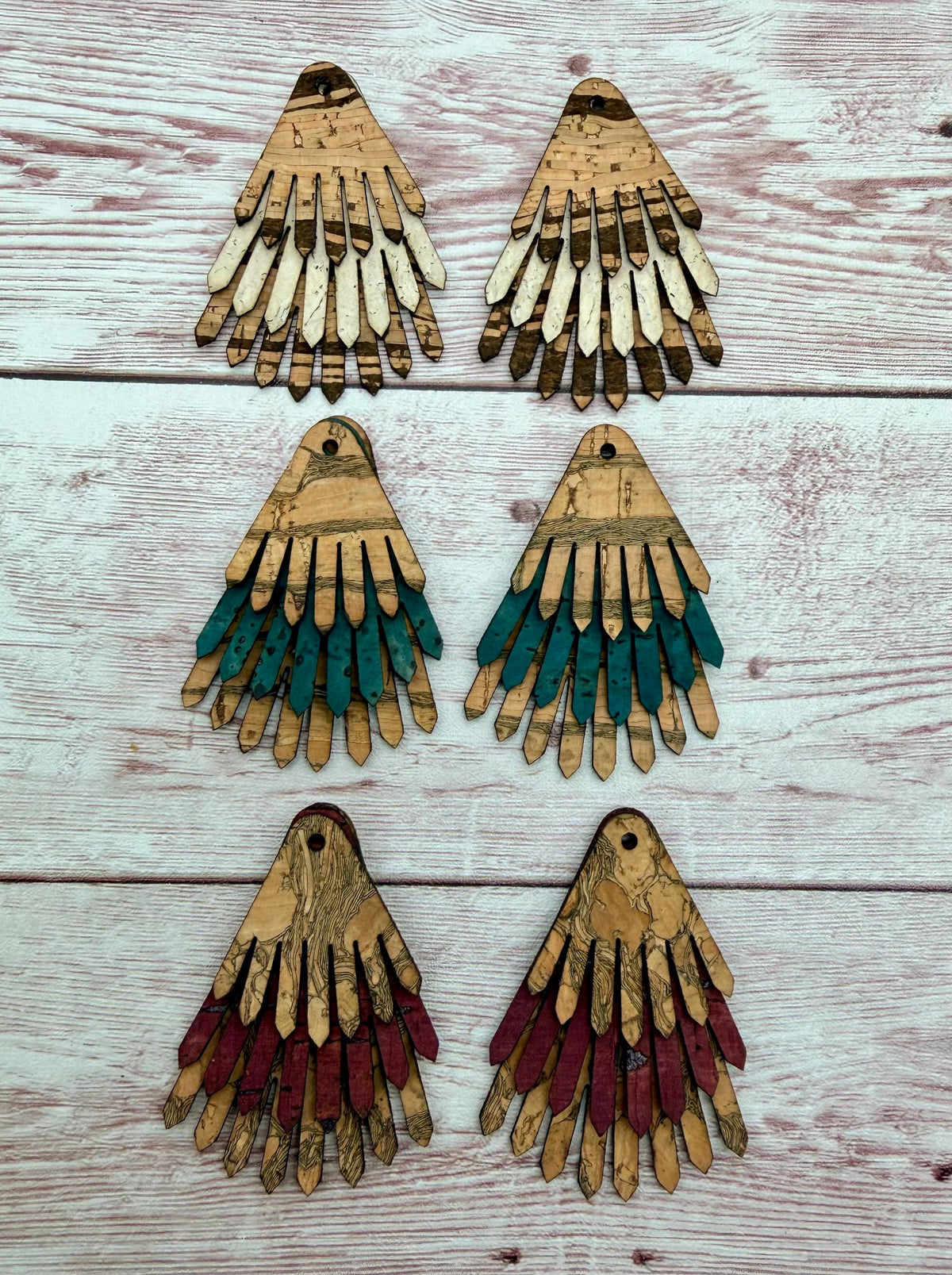 Set of 3 Pair Layered Cork Fabric Neutral Boho Christmas Tree Earring Blanks Random Mystery Sets, DIY Jewelry Making