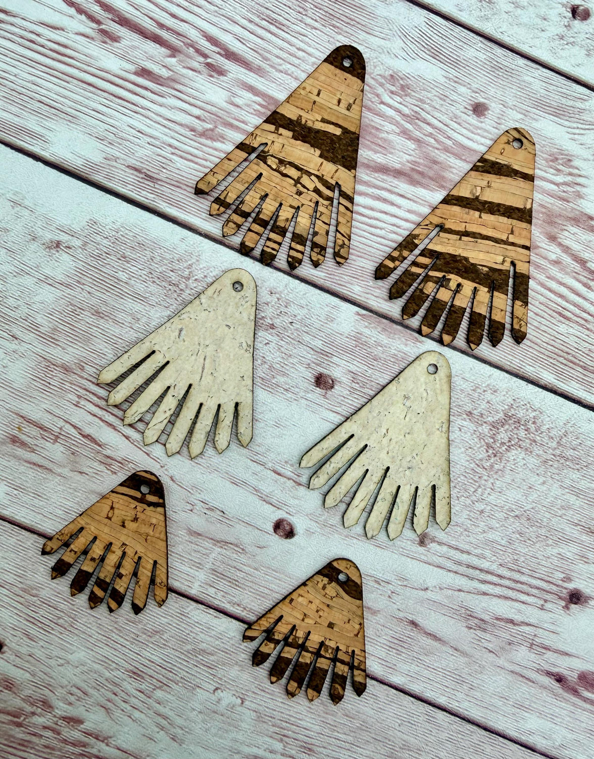 Set of 3 Pair Layered Cork Fabric Neutral Boho Christmas Tree Earring Blanks Random Mystery Sets, DIY Jewelry Making