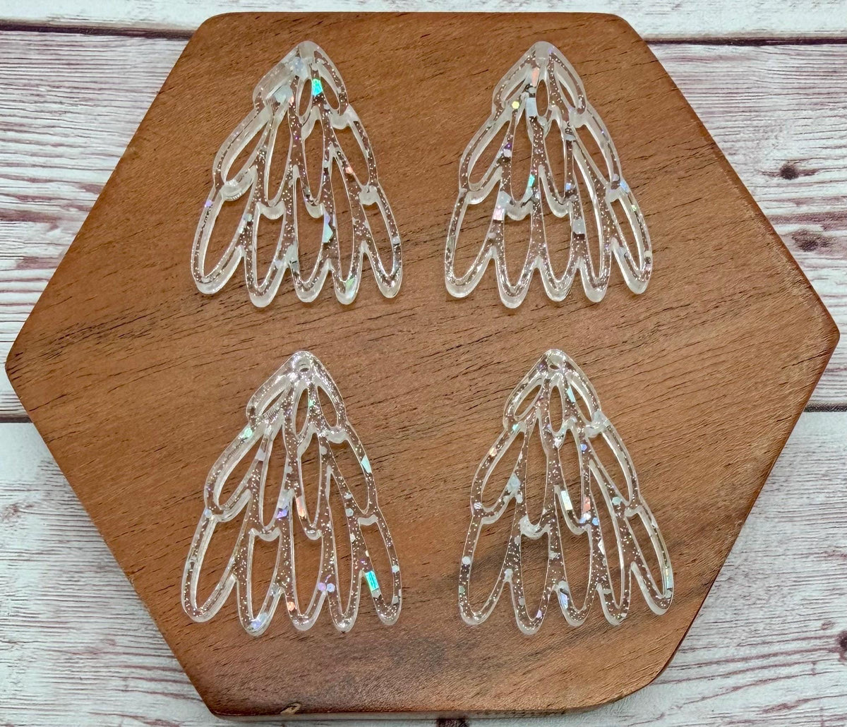 Clear Hex Glitter Stacked Oval Loop Christmas Tree Acrylic Earring Blank Set, DIY Jewelry Making