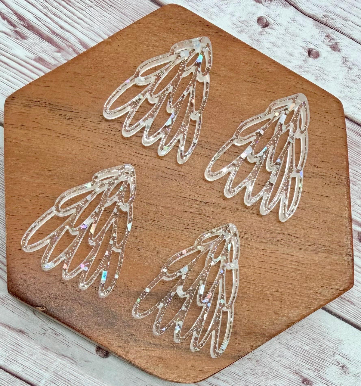 Clear Hex Glitter Stacked Oval Loop Christmas Tree Acrylic Earring Blank Set, DIY Jewelry Making