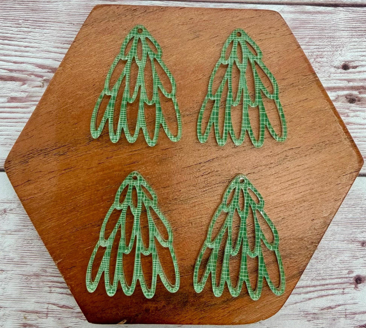 Green Print Stacked Oval Loop Christmas Tree Acrylic Earring Blank Set, DIY Jewelry Making