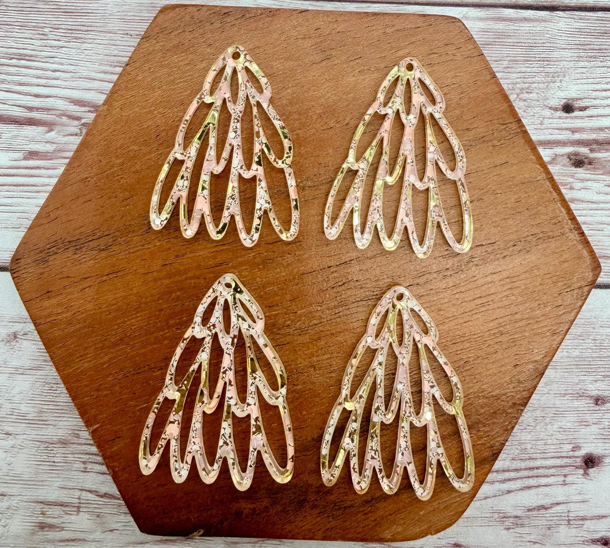 Pink, Gold, and White Glitter Stacked Oval Loop Christmas Tree Acrylic Earring Blank Set, DIY Jewelry Making