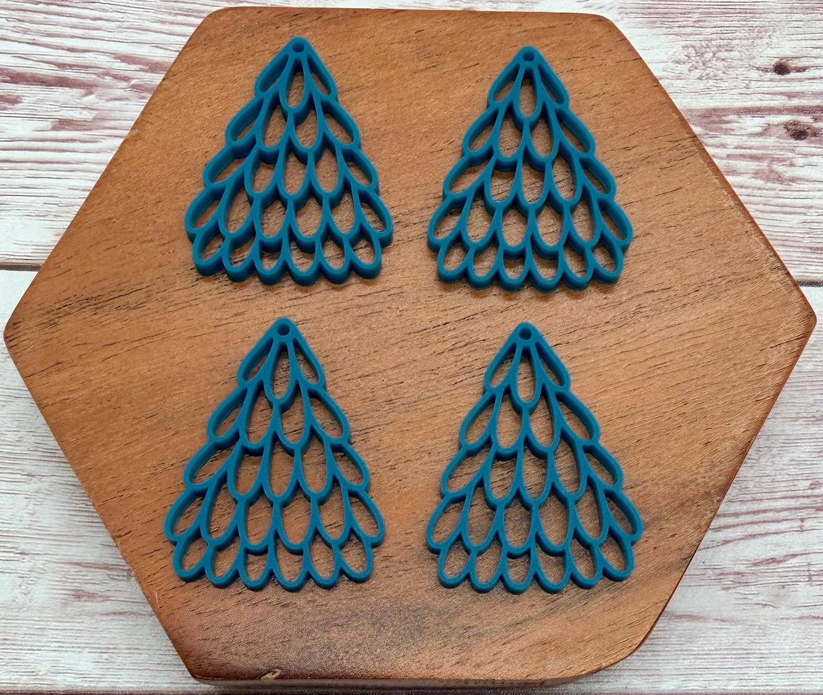 Matte Dark Teal Stacked Mini Oval Loop Christmas Tree Acrylic Earring Blank Set, DIY Jewelry Making