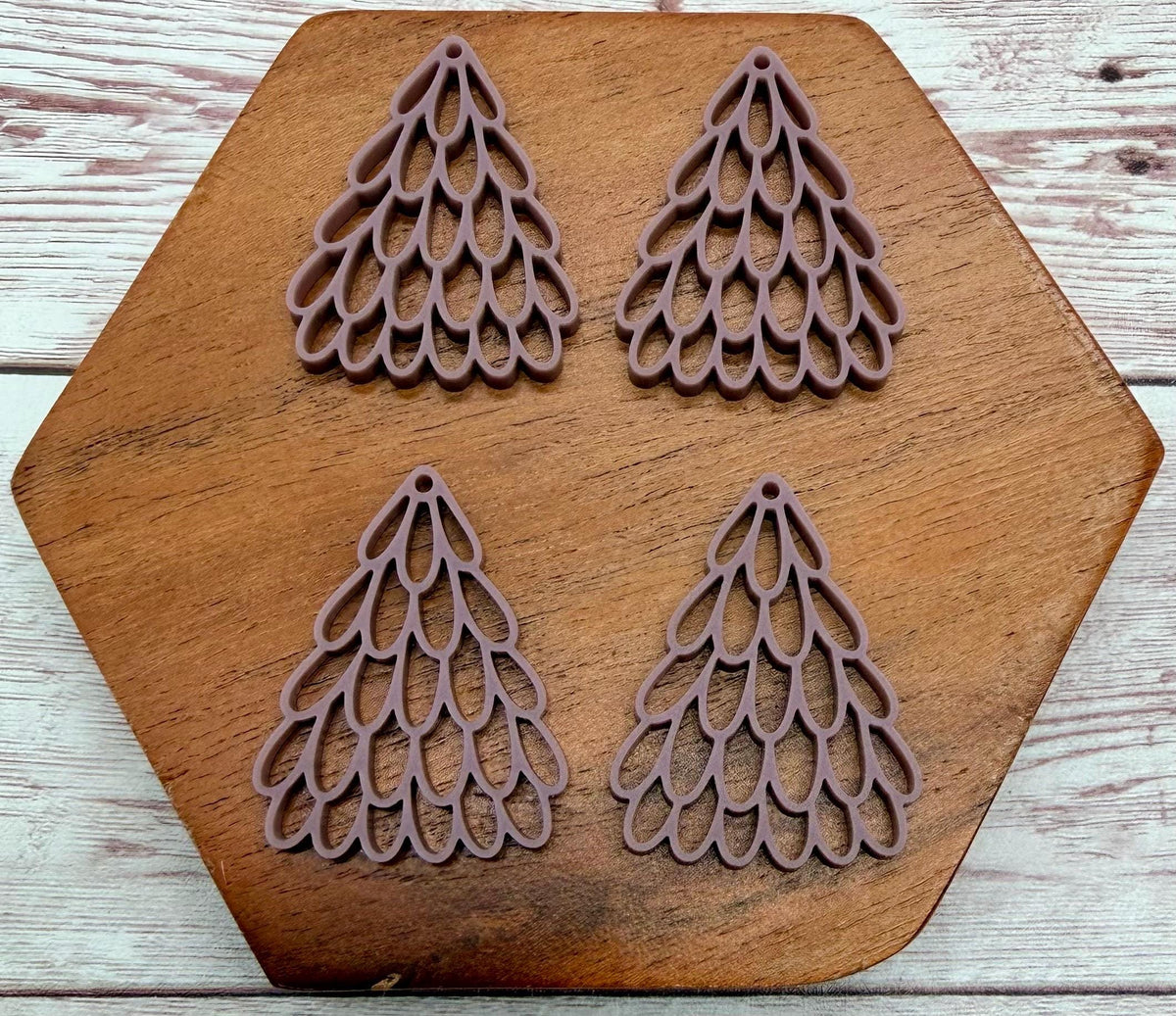 Matte Muted Berry Stacked Mini Oval Loop Christmas Tree Acrylic Earring Blank Set, DIY Jewelry Making