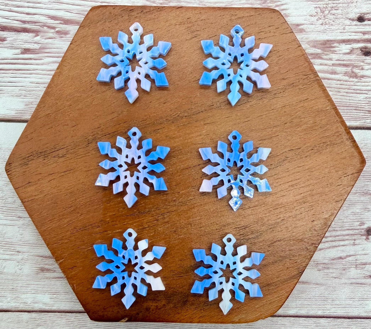 Set of 3 Pair Blue Swirl Acrylic Mini Snowflake Winter Christmas Dangle Earring Blanks DIY Jewelry Making