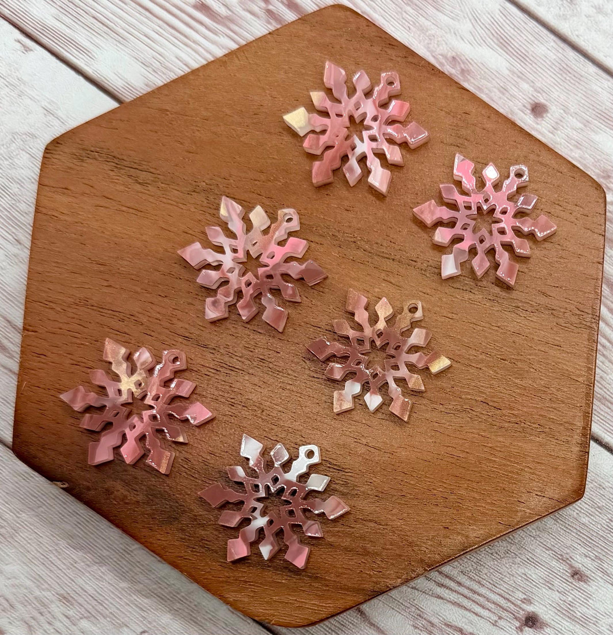 Set of 3 Pair Mauve Swirl Acrylic Mini Snowflake Winter Christmas Dangle Earring Blanks DIY Jewelry Making