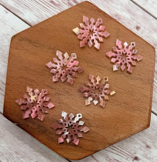 Set of 3 Pair Mauve Swirl Acrylic Mini Snowflake Winter Christmas Dangle Earring Blanks DIY Jewelry Making
