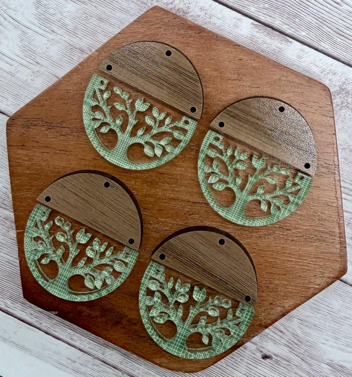 Patterned Tree Nature Acrylic and Wood Round Earring Blanks, DIY Jewelry Making