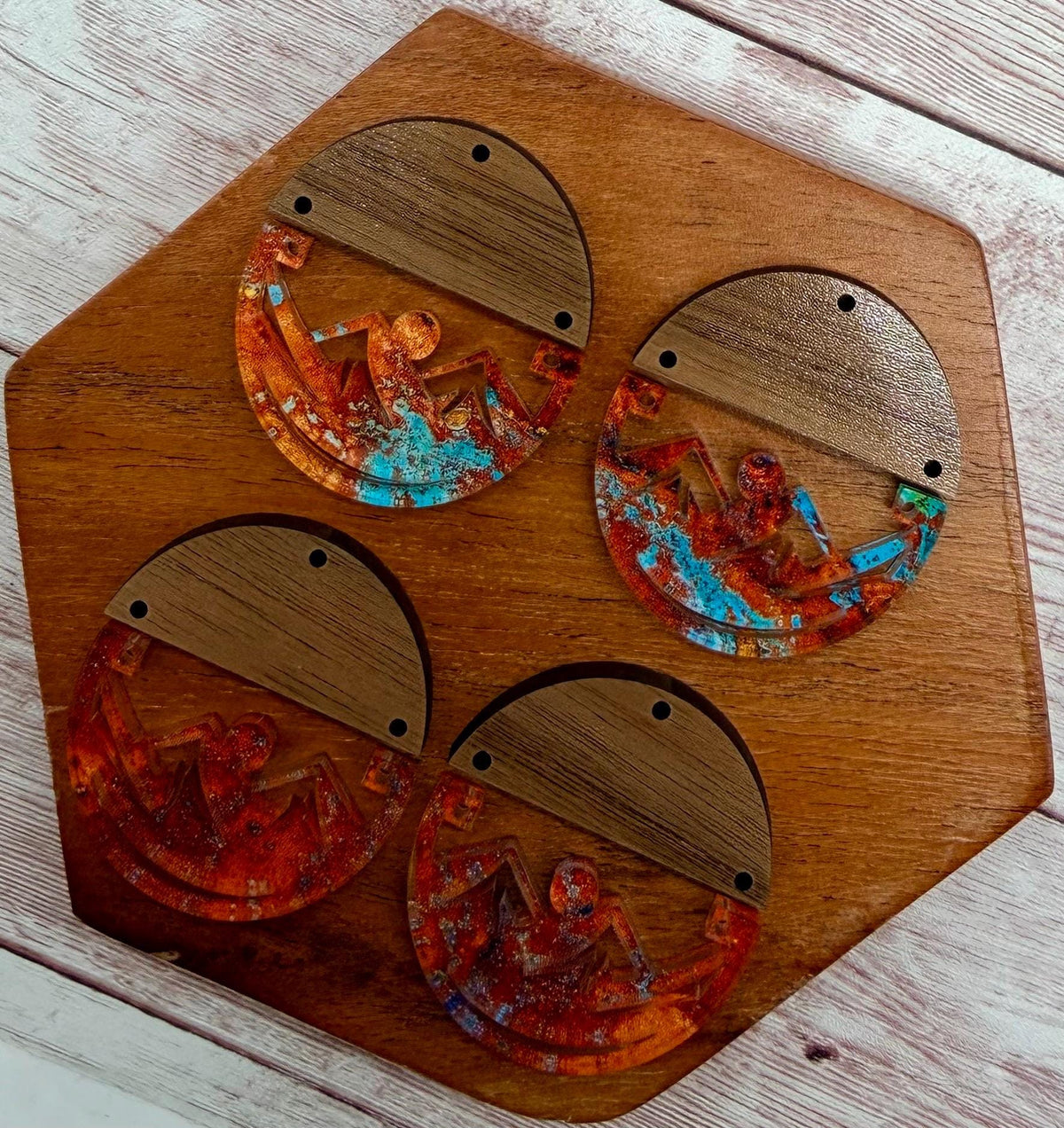 Patterned Mountain Nature Acrylic and Wood Round Earring Blanks, DIY Jewelry Making