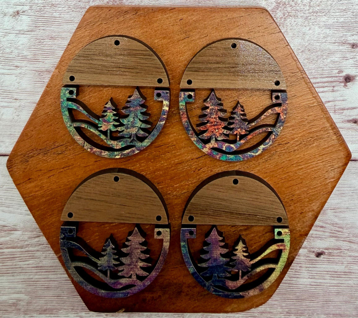 Patterned Wood Tree Landscape Nature Wood Round Earring Blanks, DIY Jewelry Making