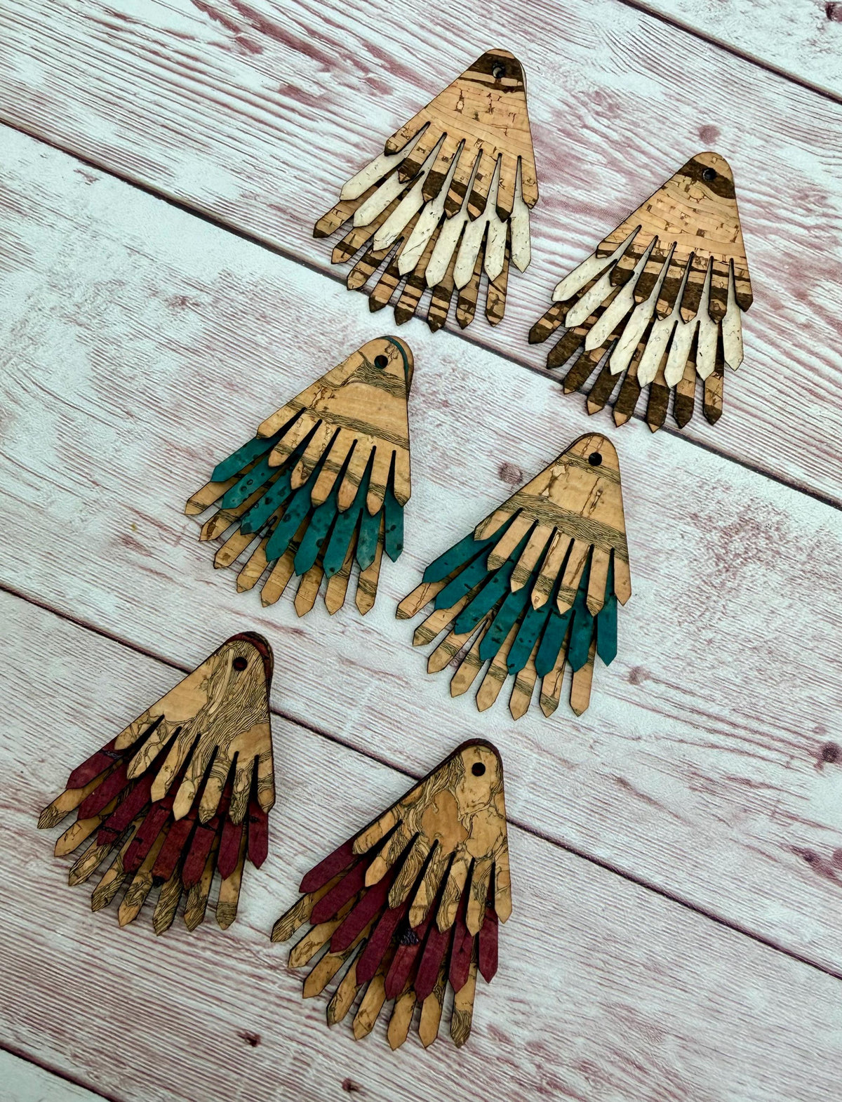 Set of 3 Pair Layered Cork Fabric Neutral Boho Christmas Tree Earring Blanks Random Mystery Sets, DIY Jewelry Making