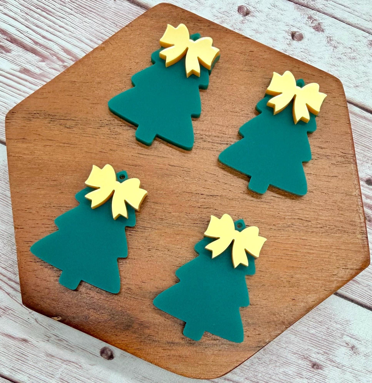 Matte Evergreen Layered Bow Christmas Tree Acrylic Earring Blanks, Winter, DIY Jewelry Making