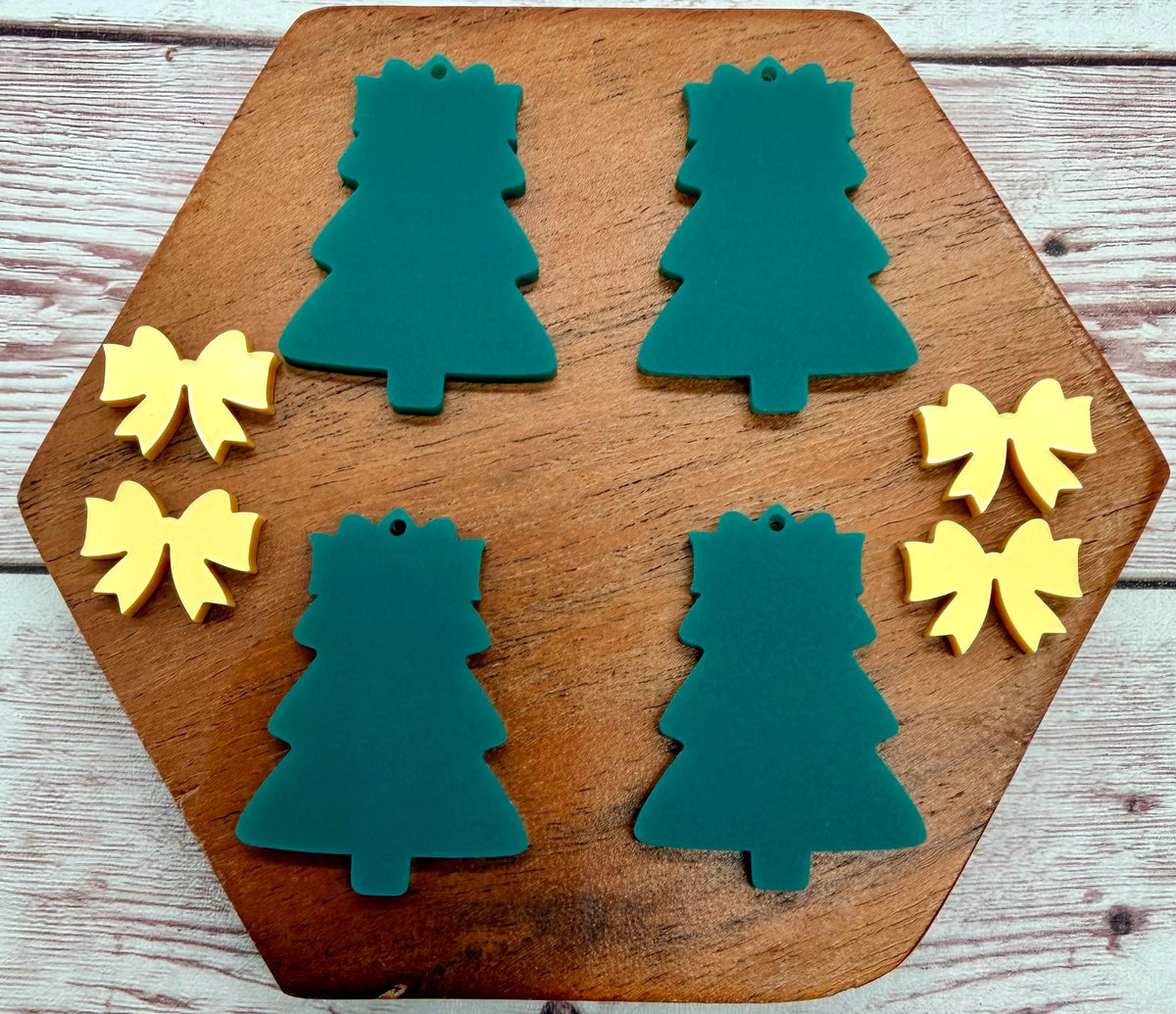 Matte Evergreen Layered Bow Christmas Tree Acrylic Earring Blanks, Winter, DIY Jewelry Making