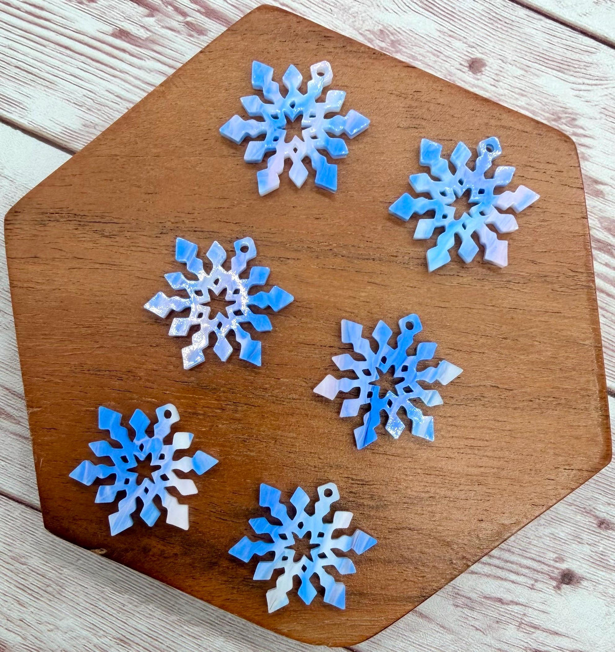 Set of 3 Pair Blue Swirl Acrylic Mini Snowflake Winter Christmas Dangle Earring Blanks DIY Jewelry Making