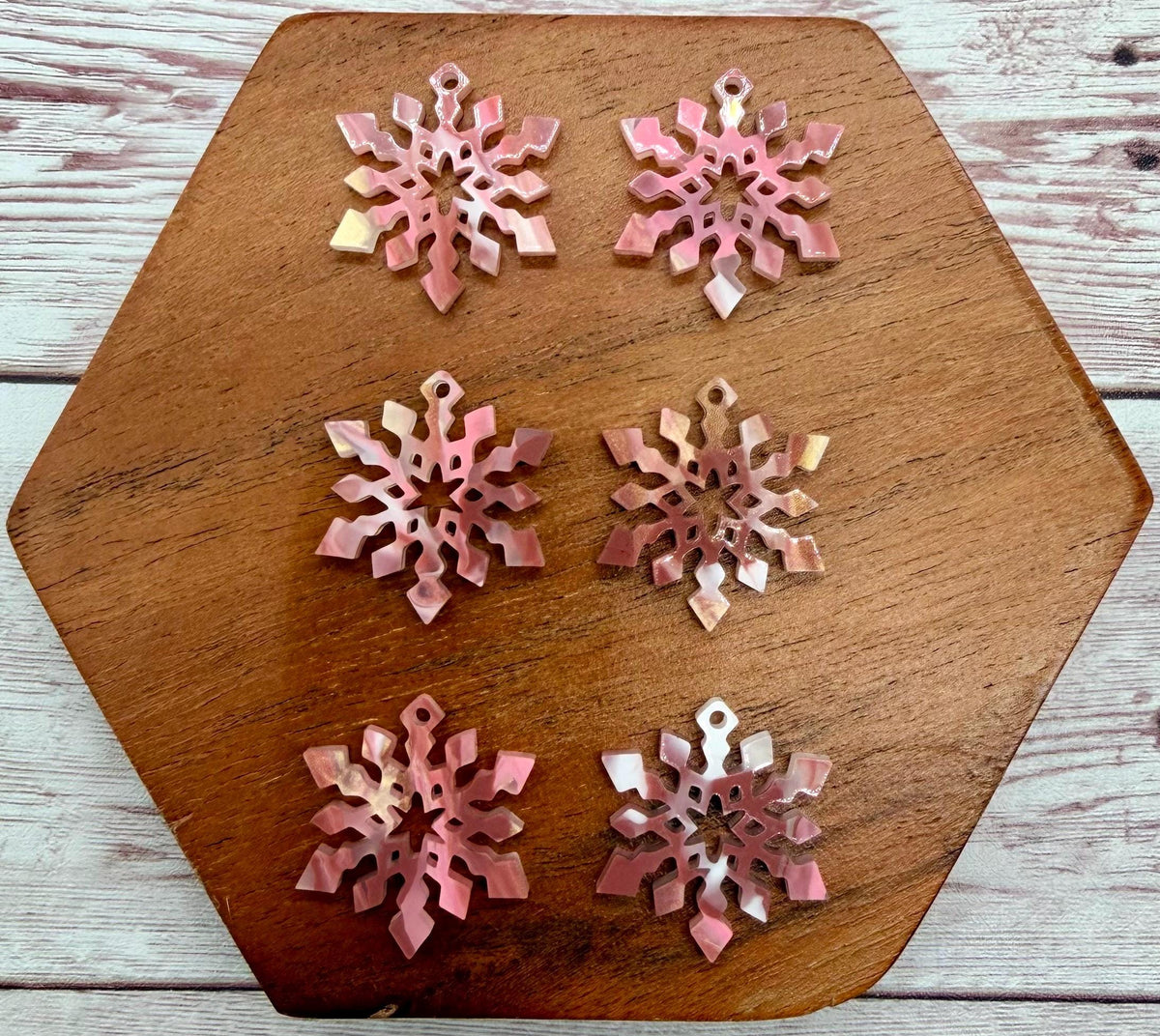 Set of 3 Pair Mauve Swirl Acrylic Mini Snowflake Winter Christmas Dangle Earring Blanks DIY Jewelry Making