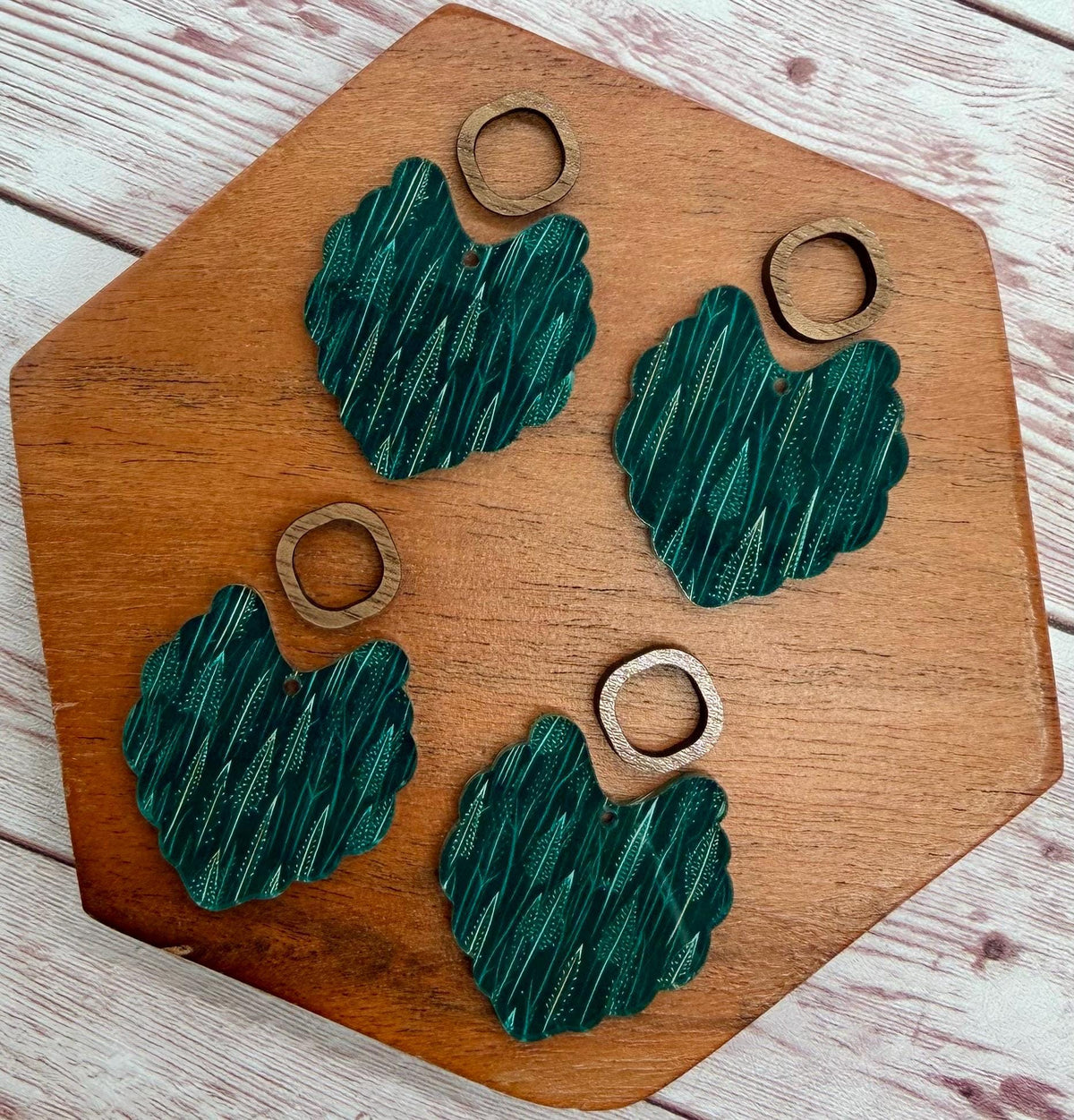 Winter Tree Print Scalloped Acrylic and Wood Connector Set Earring Blanks, DIY Jewelry Making