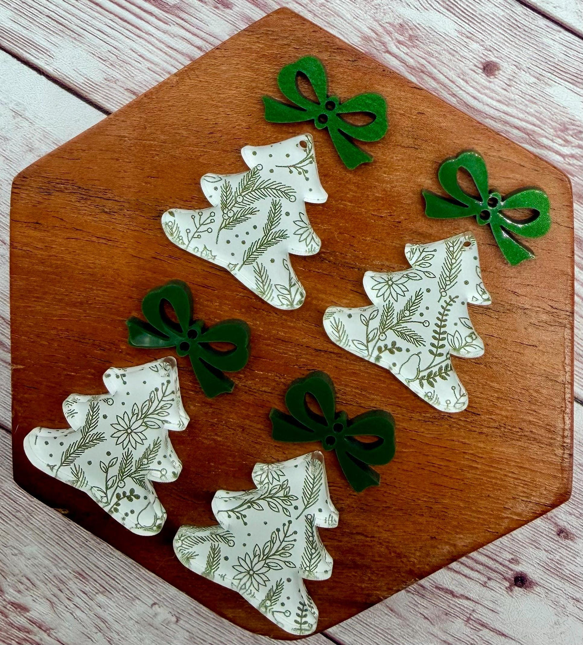 Winter Branches Christmas Tree and Green Metallic Bow Connector Set Acrylic Earring Blanks, DIY Jewelry Making