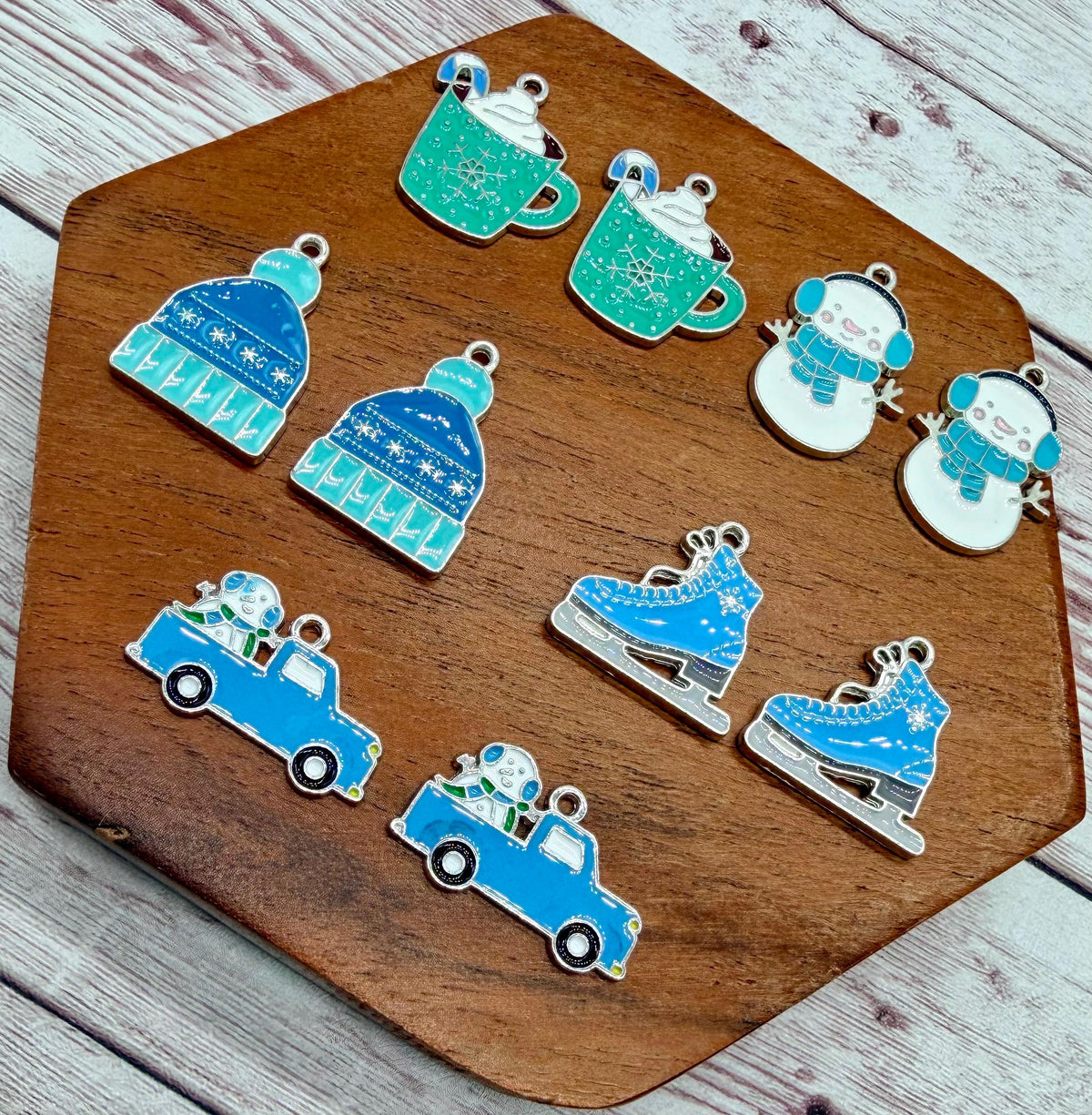 Set of 5 Pair Enamel Winter Christmas Earring Charms, Earring Findings, DIY Jewelry Making