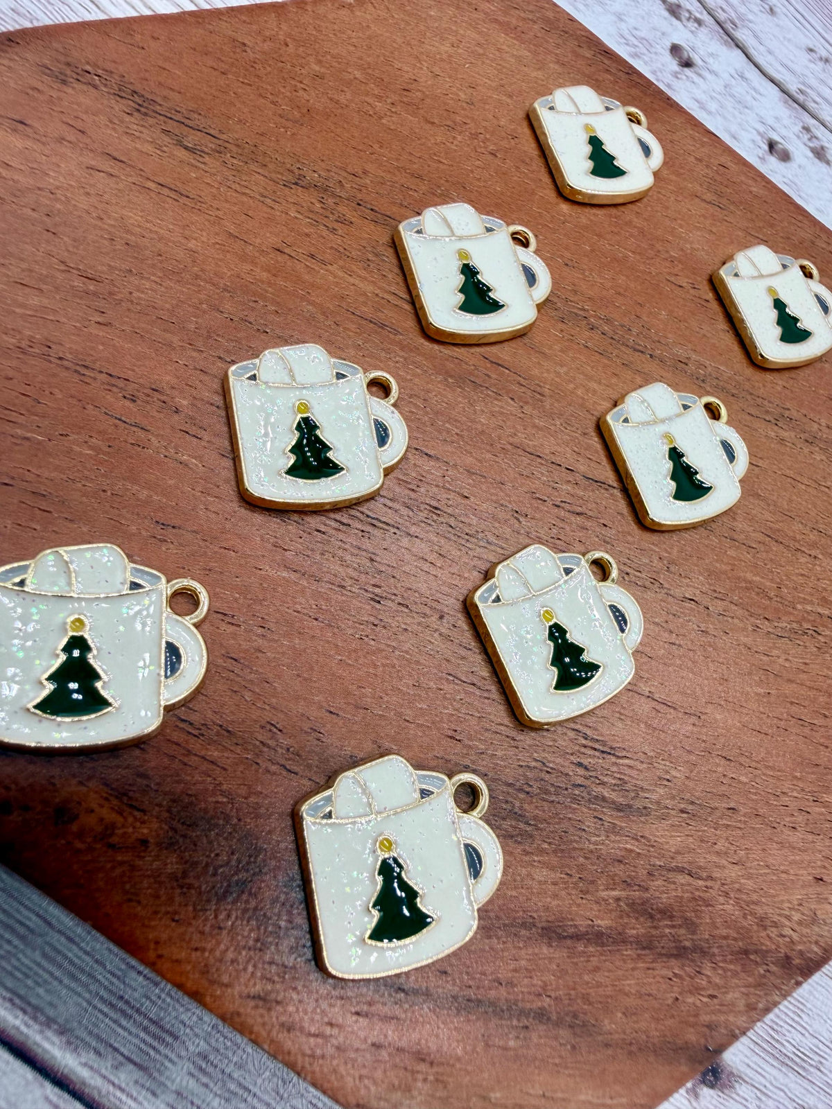Set of 4 Pair Glitter Enamel Winter Cocoa Mug, Christmas Earring Charms, Earring Findings, DIY Jewelry Making