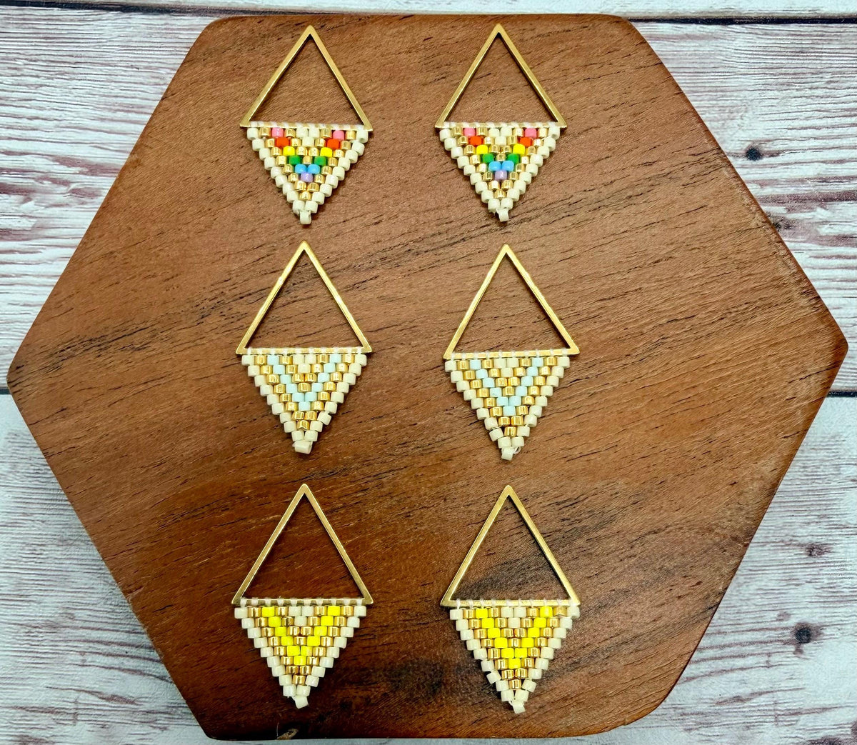 Set of 3 Pair Assorted Rhombus Seed Bead Earring Blanks, DIY Jewelry Making