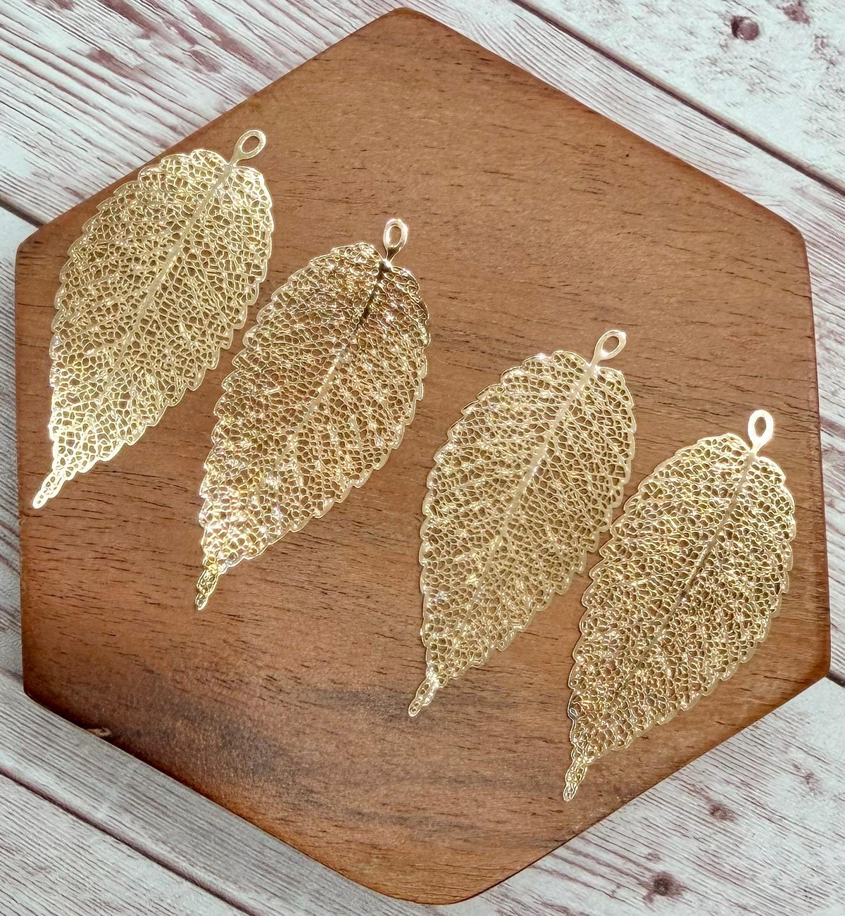 Light Gold Brass Intricate Filigree Leaf 55.5x24mm Earring Blanks, Earring Findings, Set of 2 Pair DIY Jewelry Making