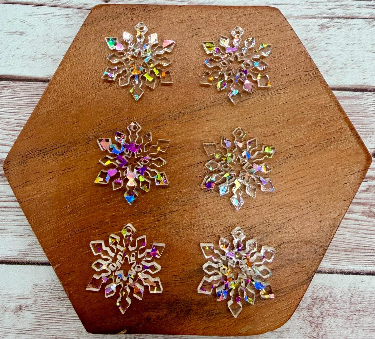 Set of 3 Pair Rainbow Flake Glitter Acrylic Mini Snowflake Winter Christmas Dangle Earring Blanks DIY Jewelry Making