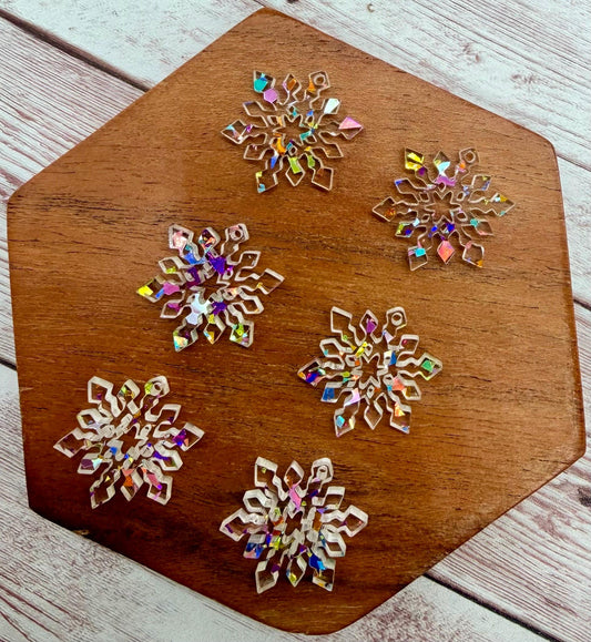 Set of 3 Pair Rainbow Flake Glitter Acrylic Mini Snowflake Winter Christmas Dangle Earring Blanks DIY Jewelry Making