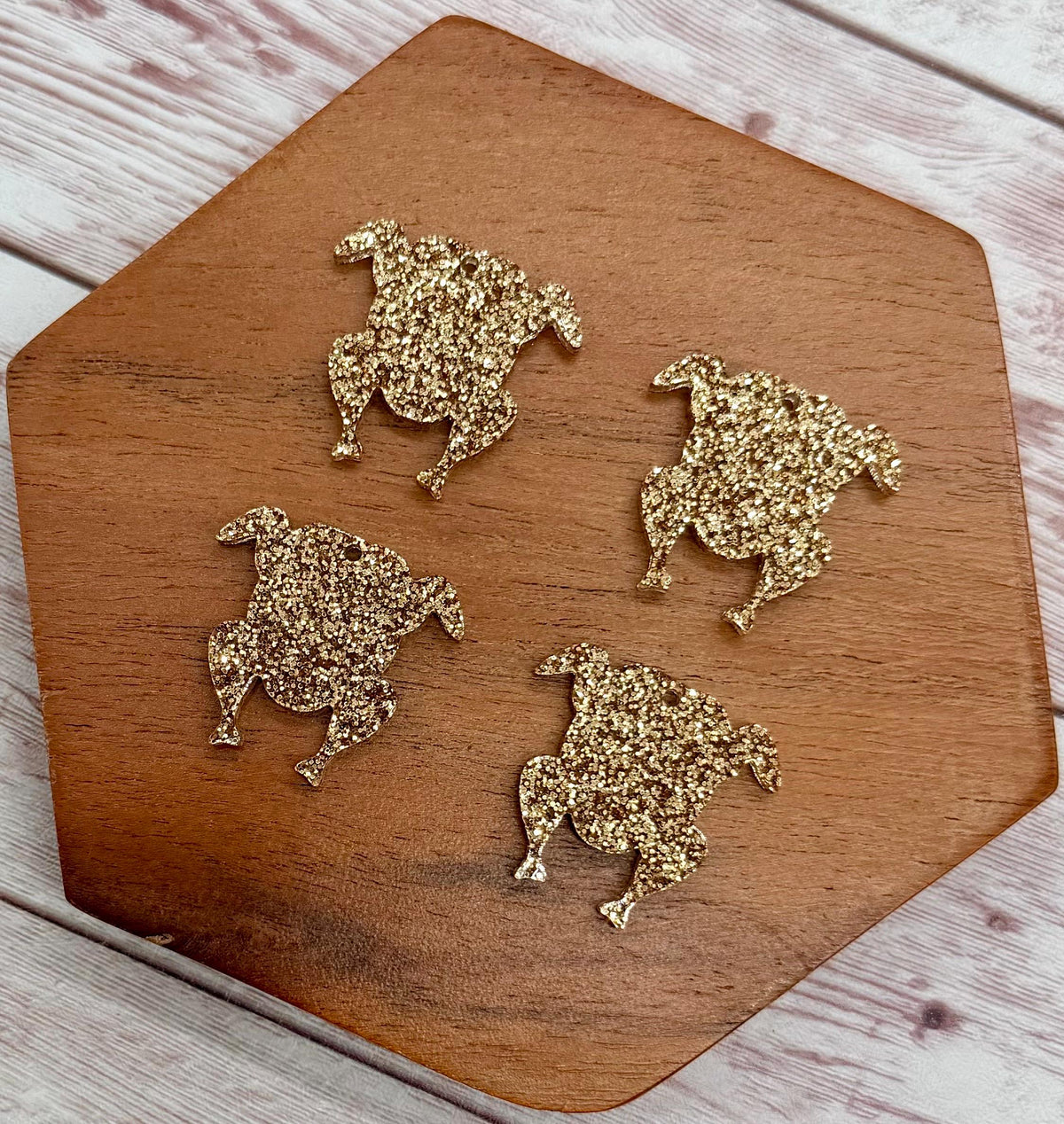 Set of 2 Pair Glitter Turkey Thanksgiving Earring Blanks, DIY Jewelry Making