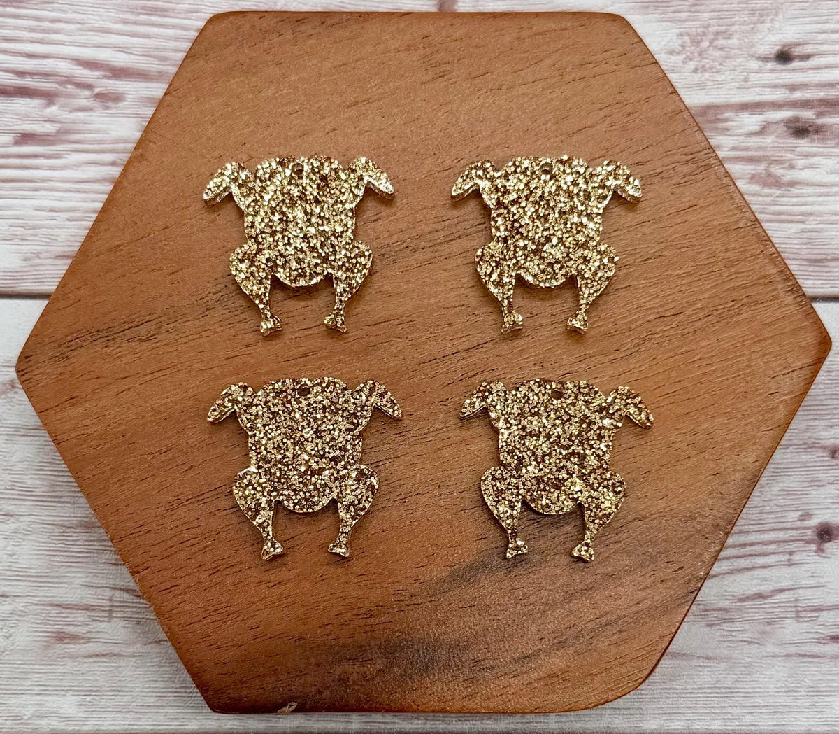 Set of 2 Pair Glitter Turkey Thanksgiving Earring Blanks, DIY Jewelry Making
