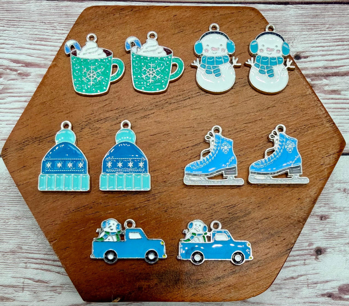 Set of 5 Pair Enamel Winter Christmas Earring Charms, Earring Findings, DIY Jewelry Making